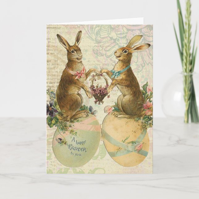 Vintage French Easter bunnies Holiday Card (Front)
