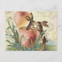 Vintage French Easter bunnies Holiday Postcard