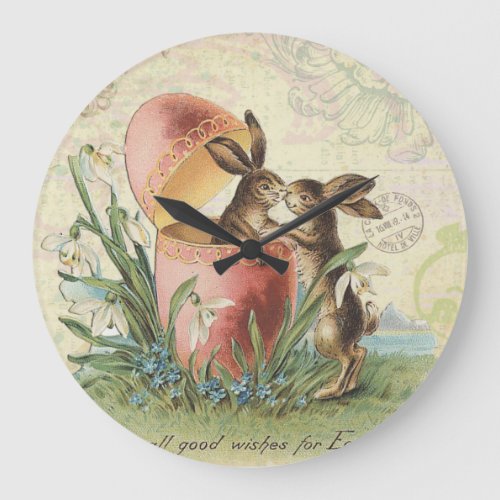 Vintage French Easter bunnies Large Clock