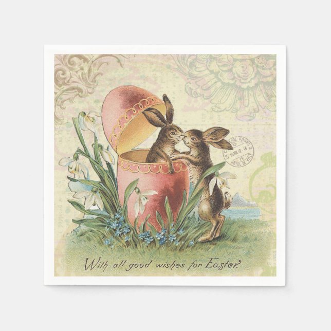 Vintage French Easter bunnies Napkins (Front)