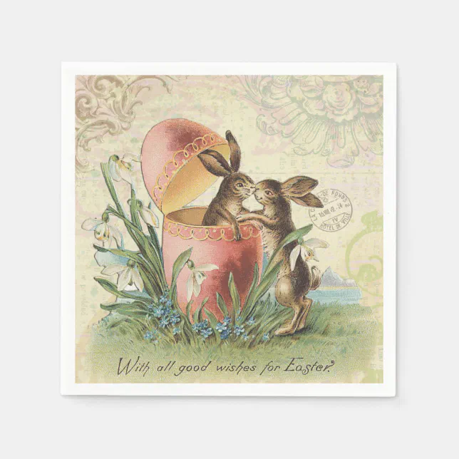 Vintage French Easter bunnies Napkins | Zazzle