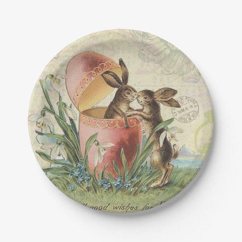 Vintage French Easter bunnies Paper Plates