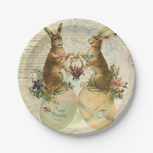 Vintage French Easter bunnies Paper Plates