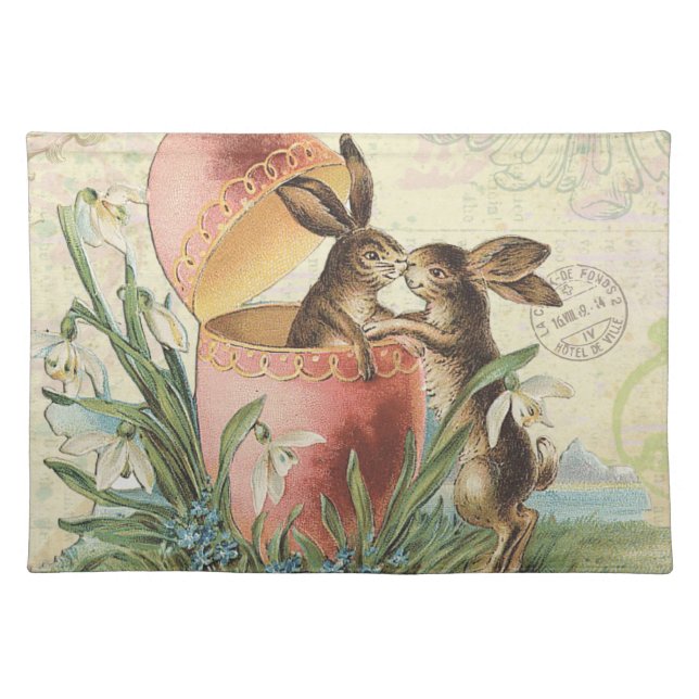 Vintage French Easter bunnies Placemat (Front)