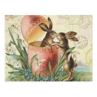 Vintage French Easter bunnies Postcard