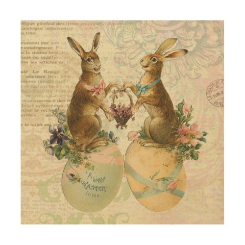 Vintage French Easter bunnies Wood Wall Art