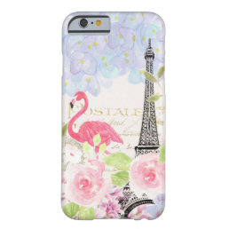 Vintage french Eiffel Tower cute flamingo flowers Barely There iPhone 6 Case