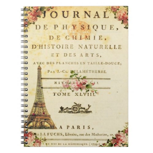 Vintage French Eiffel Tower Journal Notebook