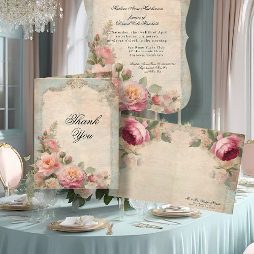 Vintage French Elegant Floral Junk Journal Wedding Invitation