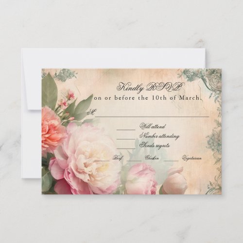 Vintage French Elegant Floral Junk Journal Wedding RSVP Card