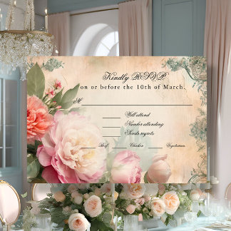 Vintage French Elegant Floral Junk Journal Wedding RSVP Card