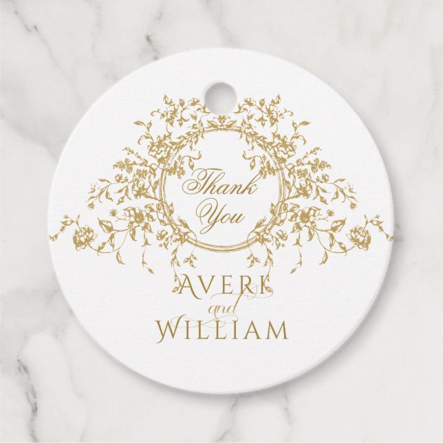 Vintage French Elegant Gold Flora Monogram Wedding Favor Tags (Front)
