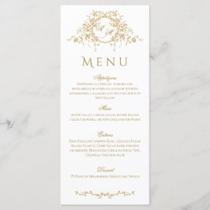 Vintage French Elegant Gold Flora Monogram Wedding Menu