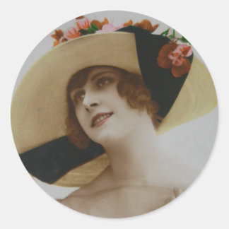 Vintage French Elegant Lady Photo Classic Round Sticker