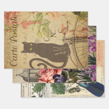 Vintage French Ephemera Decoupage Collage Three