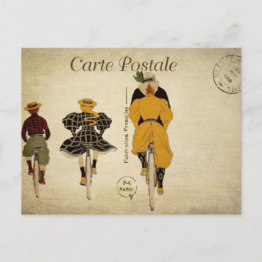 Vintage French Ephemera Family Cycling Together 