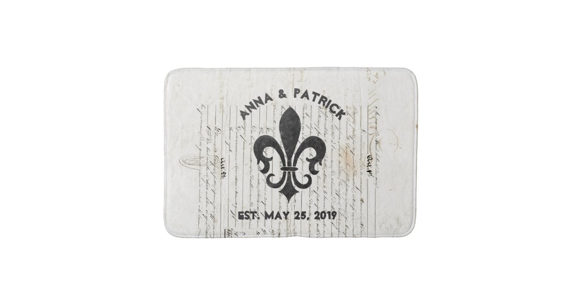 Vintage French Ephemera Fleur De Lis Custom Bathroom Mat Zazzle Com