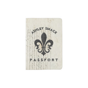 Vintage French Ephemera Fleur De Lis Custom Passport Holder