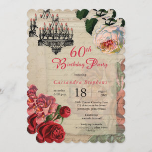 Vintage French Ephemera Floral 60th Birthday Party Invitation