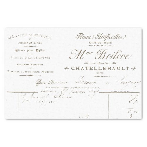 Vintage French Ephemera Florist Invoice Script Tis Tissue Paper