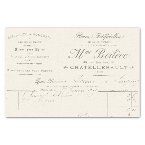 Vintage French Ephemera Florist Invoice Script Tissue Paper