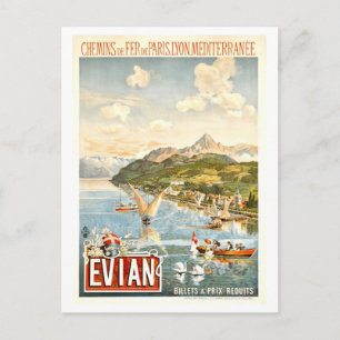 Vintage French Evian Travel Poster Postcard
