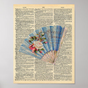 Vintage french fan on a vintage dictionary poster