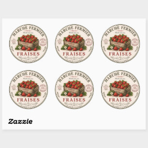 Vintage French Farmers Market Strawberries Classic Round Sticker