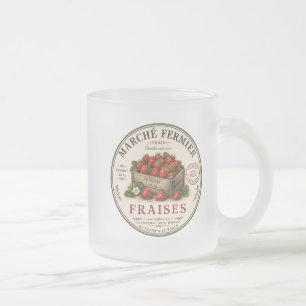 Vintage French Farmers Market Strawberries Frosted Glass Coffee Mug