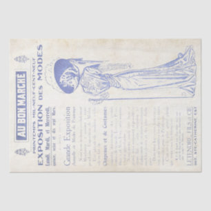 Vintage French Fashion Ad Blue Lady Decoupage Tissue Paper