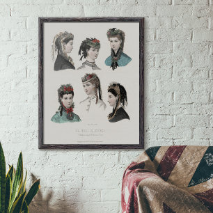 Vintage French Fashion Illustration Women in Hats Poster