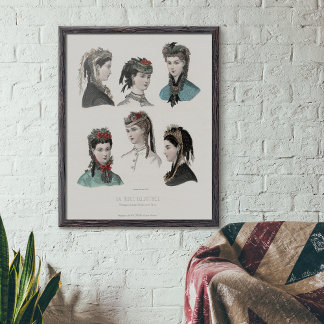 Vintage French Fashion Illustration Women in Hats Poster