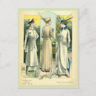 Vintage French Fashion Sketch Postcard