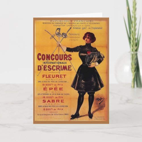 Vintage French Fencing Competition Ad Note Card