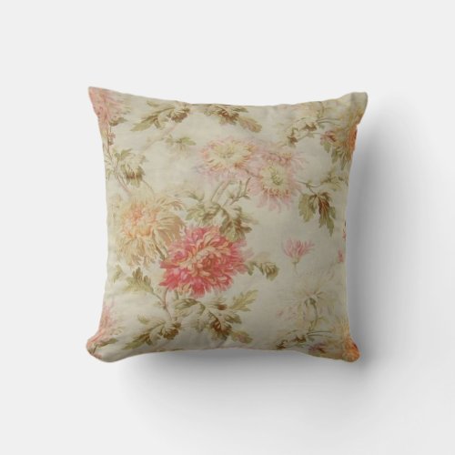 Vintage French Floral and Ticking from the 1800s Throw Pillow