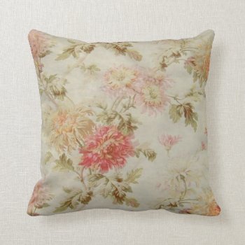 Vintage French Floral And Ticking From The 1800s Throw Pillow by LorrainesOoLaLa at Zazzle