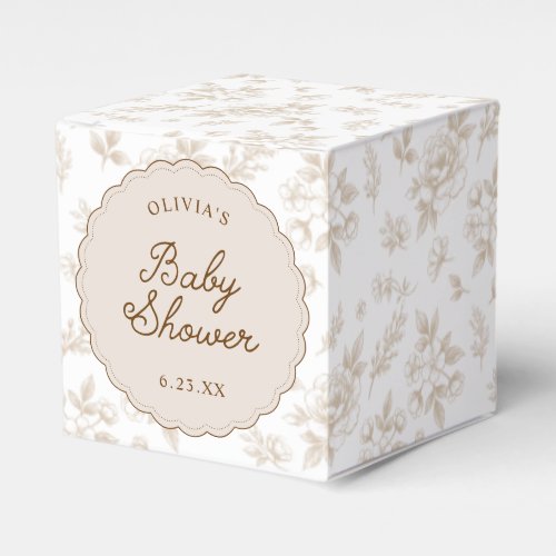Vintage French Floral Beige Scalloped Baby Shower Favor Boxes