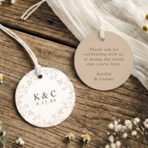 Vintage French Floral Beige Tan Toile Wedding Favor Tags