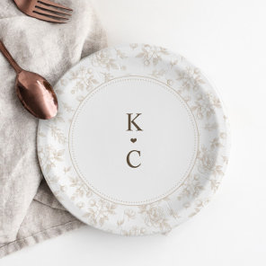 Vintage French Floral Beige Tan Wedding Dessert Paper Plates