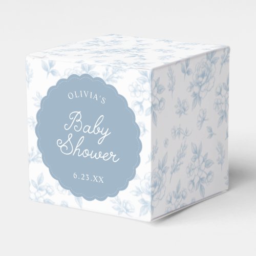 Vintage French Floral Blue Scalloped Baby Shower Favor Boxes