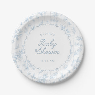 Vintage French Floral Blue Scalloped Baby Shower Paper Plates