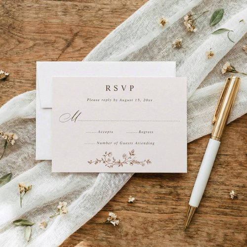 Vintage French Floral Brown & Cream Wedding RSVP Card