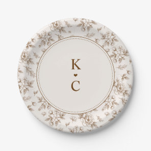 Vintage French Floral Brown Wedding Dessert Paper Plates