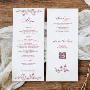 Vintage French Floral Burgundy Dark Red Wedding Menu