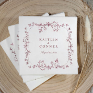 Vintage French Floral Burgundy Dark Red Wedding Napkins