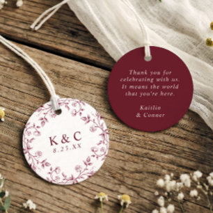 Vintage French Floral Burgundy Red Toile Wedding Favor Tags