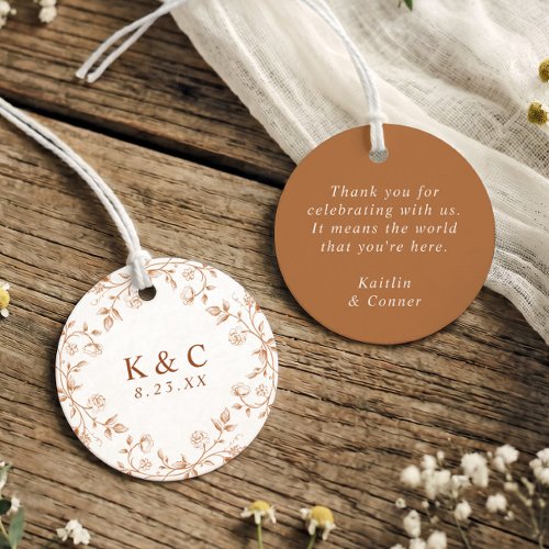Vintage French Floral Copper Orange Toile Wedding Favor Tags
