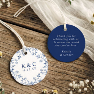 Vintage French Floral Dark Navy Blue Toile Wedding Favor Tags