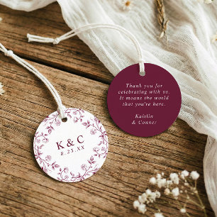 Vintage French Floral Dark Wine Red Toile Wedding Favor Tags