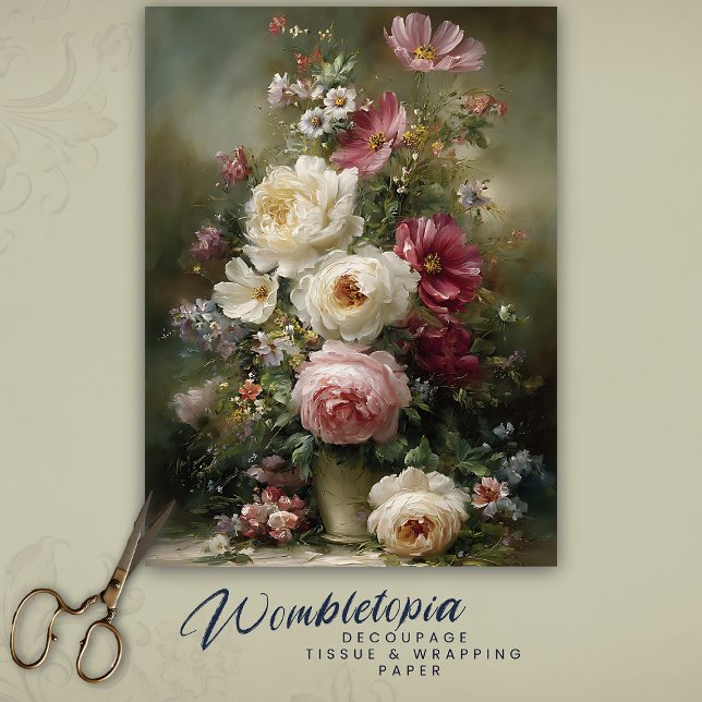 Vintage French Floral Decoupage Peonies and Roses  Tissue Paper (Creator Uploaded)